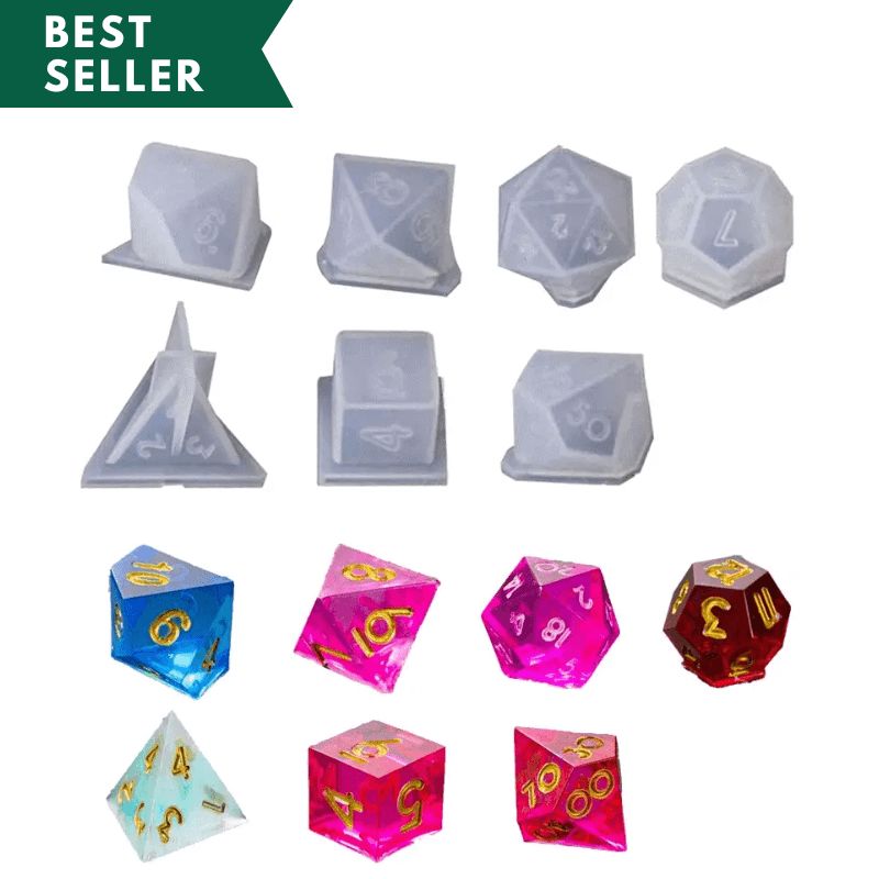 7 Shapes Dice Resin Mold Crystal Epoxy Mold Digital Dice Silicone Mold For  Board Game Halloween Props Party Handmade DIY Crafts