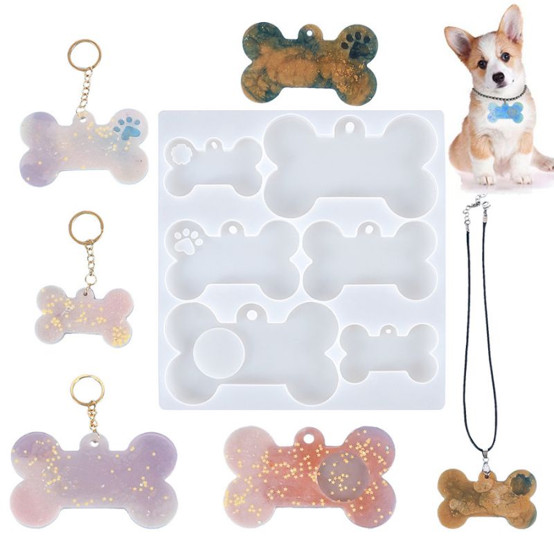 DIY Dog Tag Bone Shape Cookie Jewelry Keychain Casting Mould Resin Mold
