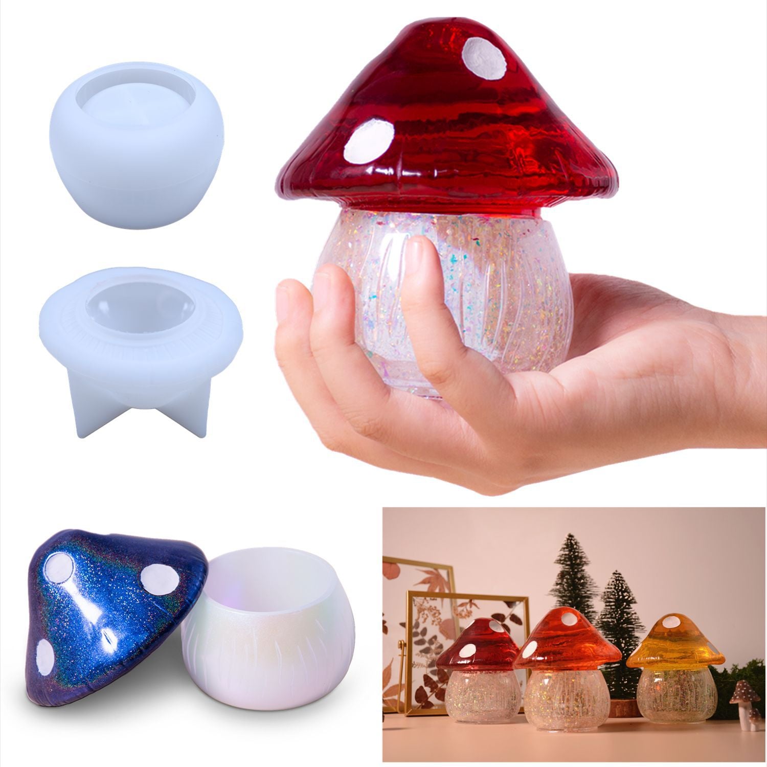 3D Mushroom Resin Molds,Glossy Crystal Epoxy Mold Mushroom