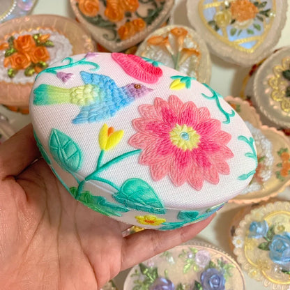 Handmade Embroidered Bird Flower Storage Box Resin Molds