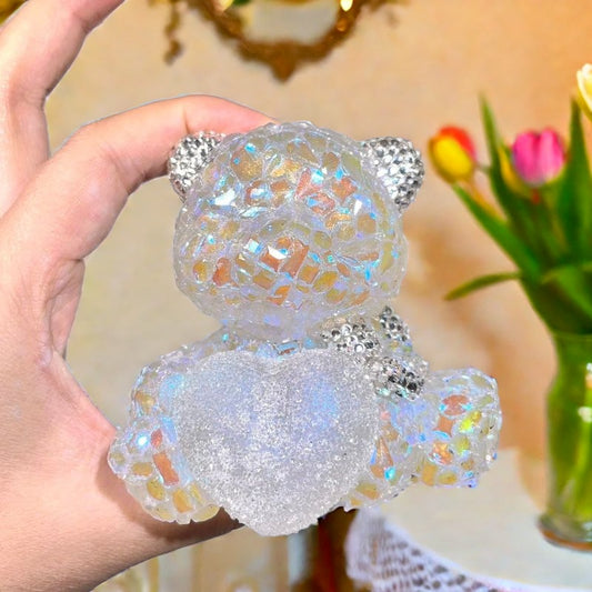 Handmade Diamond Bear Hugging Heart Ornament Resin Mold