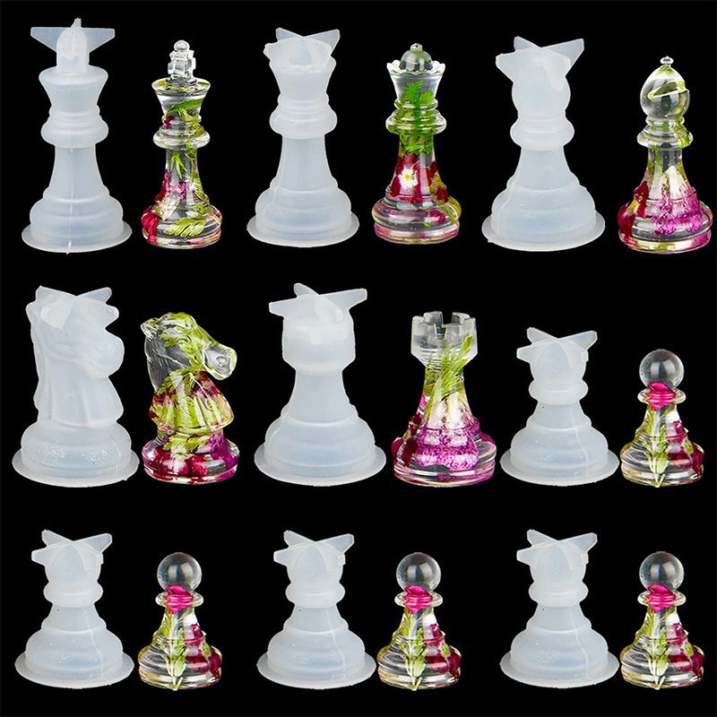 Chess Mold Set-3d Chess Resin Mold-silicone Chess Resin Mold-3d Silicone  Chess Piece Mold-chess Board Game Mold-epoxy Resin Craft Mold 