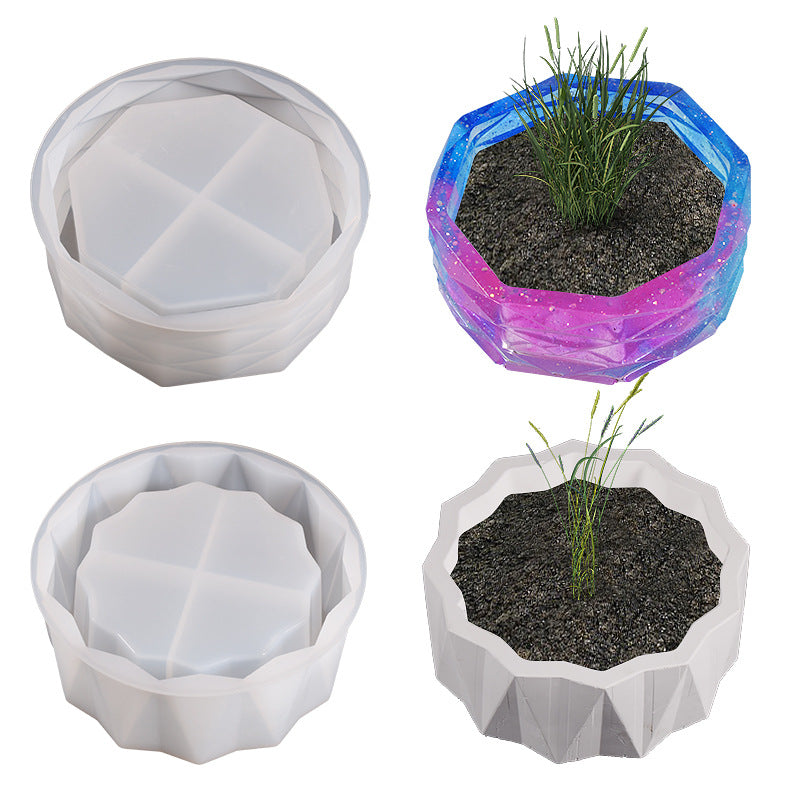 Round Cut Surface Flower Pot Storage Box Resin Mold