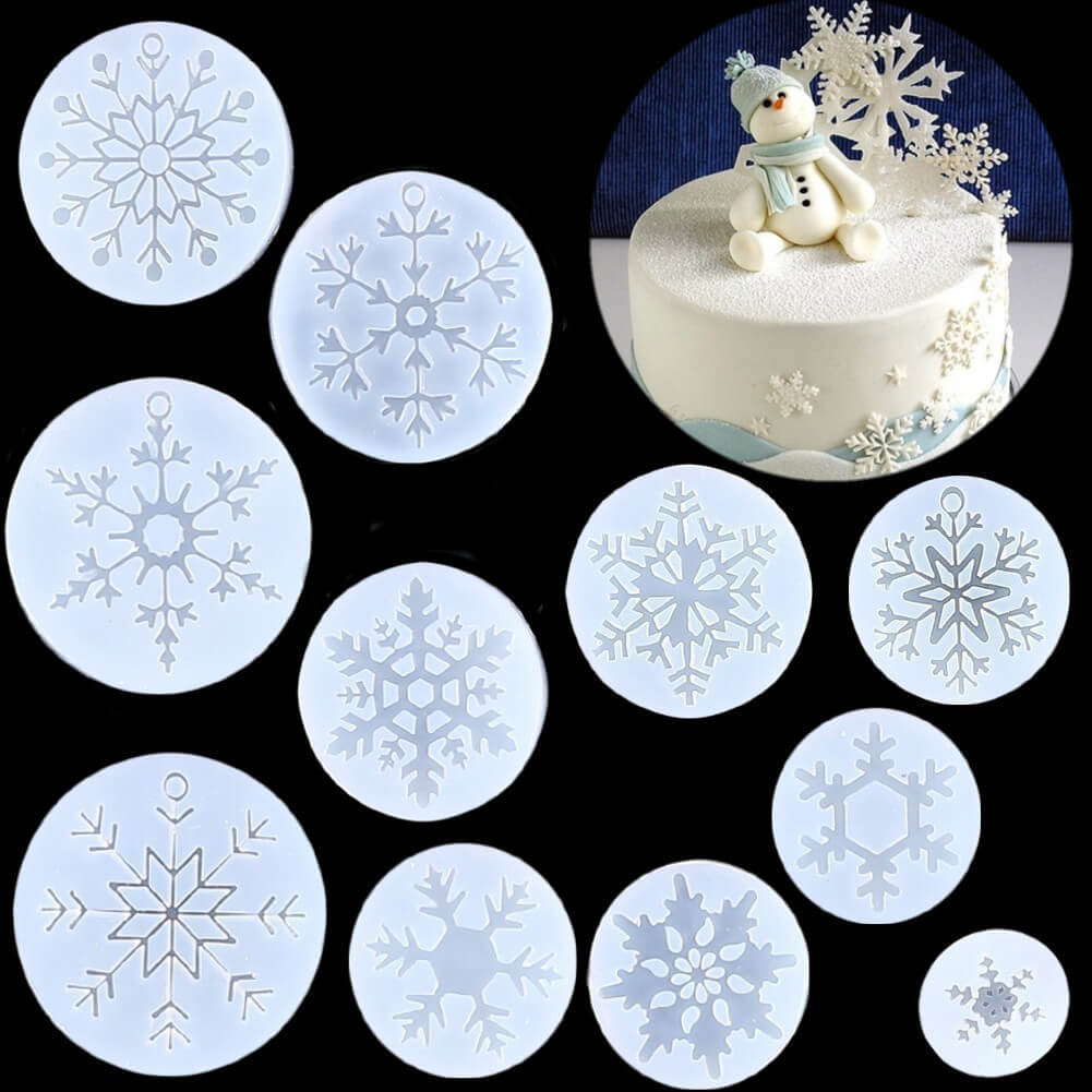 7 Pieces Snowflake Mold Set, Includes 6 Pieces Snowflake Plunger Cutters  and 3D Snowflake Silicone Molds, Snowflake Christmas Fondant Molds for  Party
