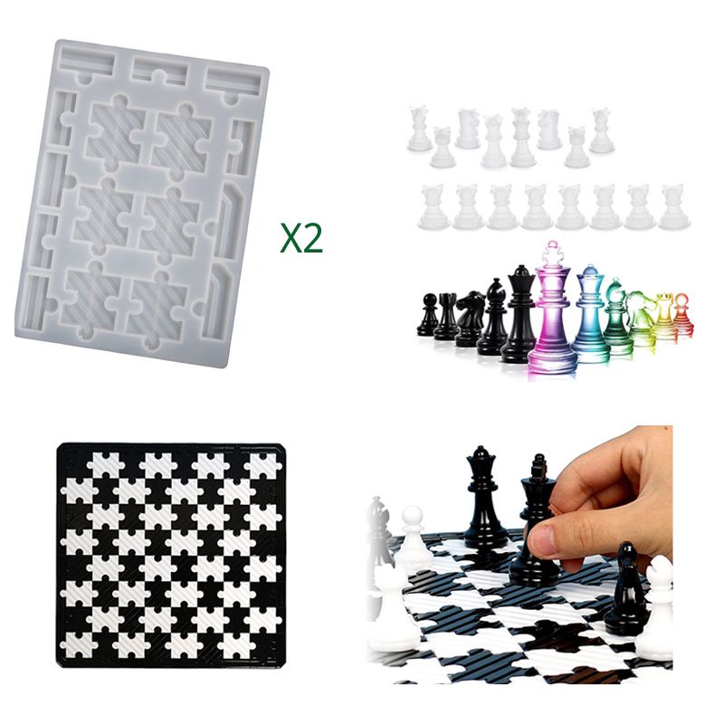 Resin Chess Pieces Mold Set, 32 Pieces Full Size 3D Silicone Chess Molds  Kit