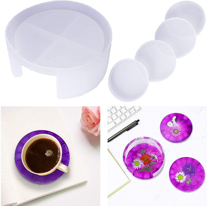 4 PCS Thickened Coaster Resin Molds, Coaster Silicone Molds for